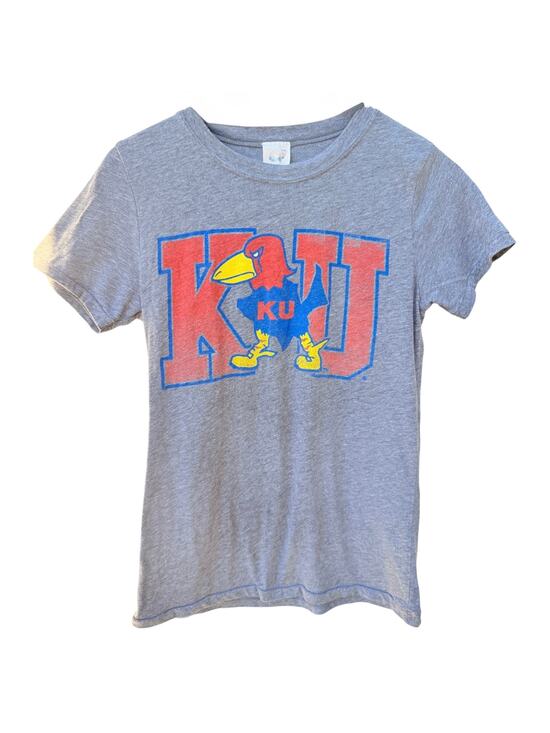 Chesapeake Tops - Kansas Jayhawks KU Mascot T Shirt Womens Medium Gray NCAA College Tee